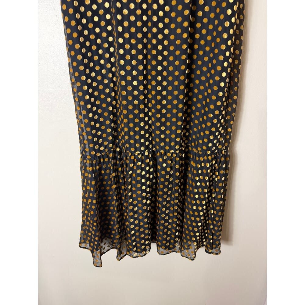 RHODE Dress Black Gold Polka Dot Fall Wedding Guest Cocktail Ruffle - Picture 10 of 13